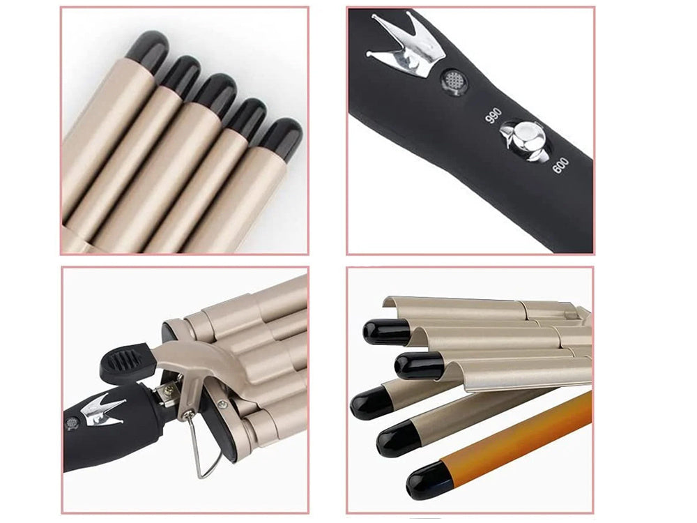 Ondulator pentru par, UBX®, cu 3 elemente ceramice, bucle retro, teperatura 180-210 °C, crem Ondulator pentru par, UBX®, cu 3 elemente ceramice, bucle retro, teperatura 180-210 °C, crem